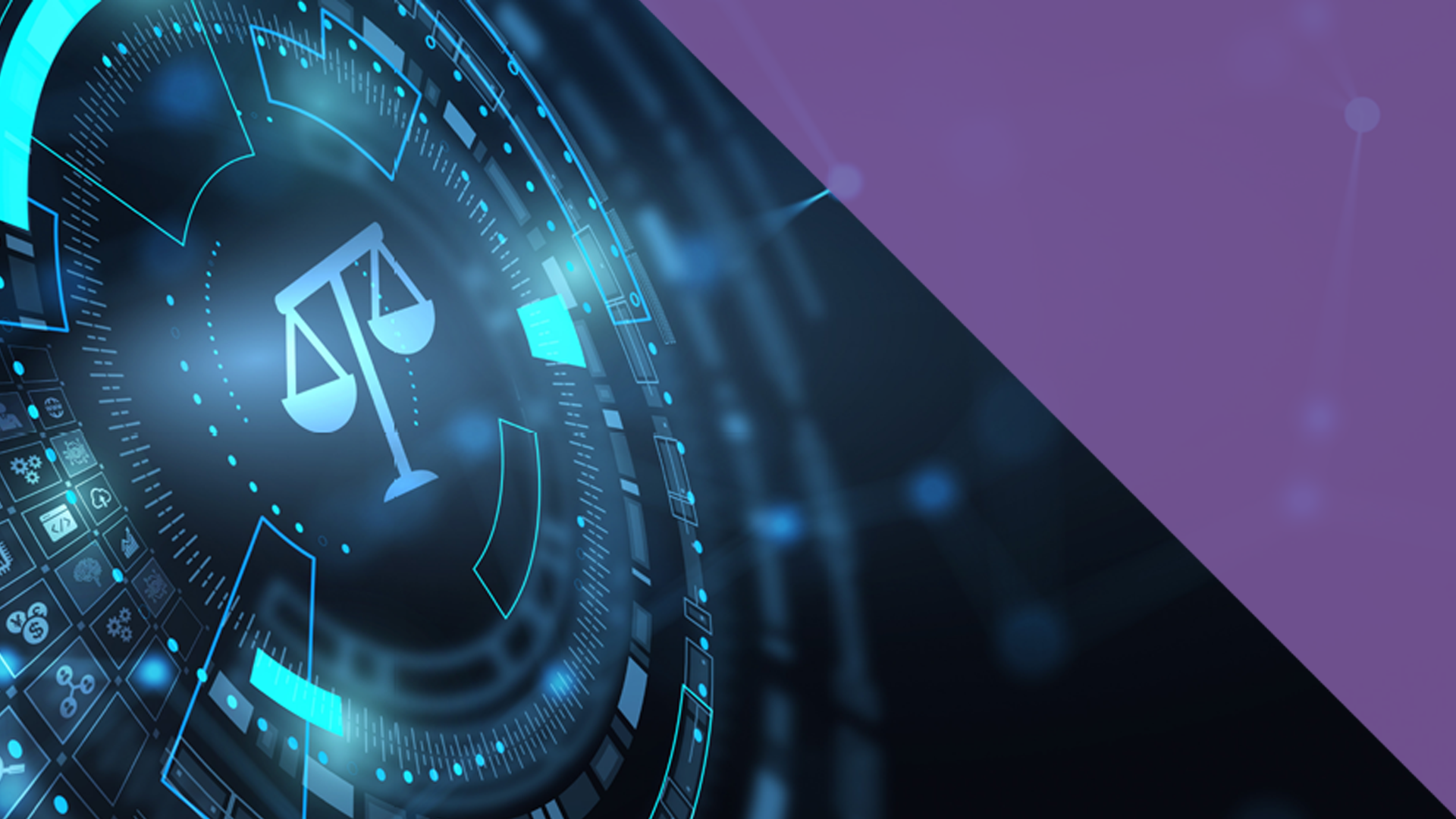 Graphic depicting a digital set of justice scales